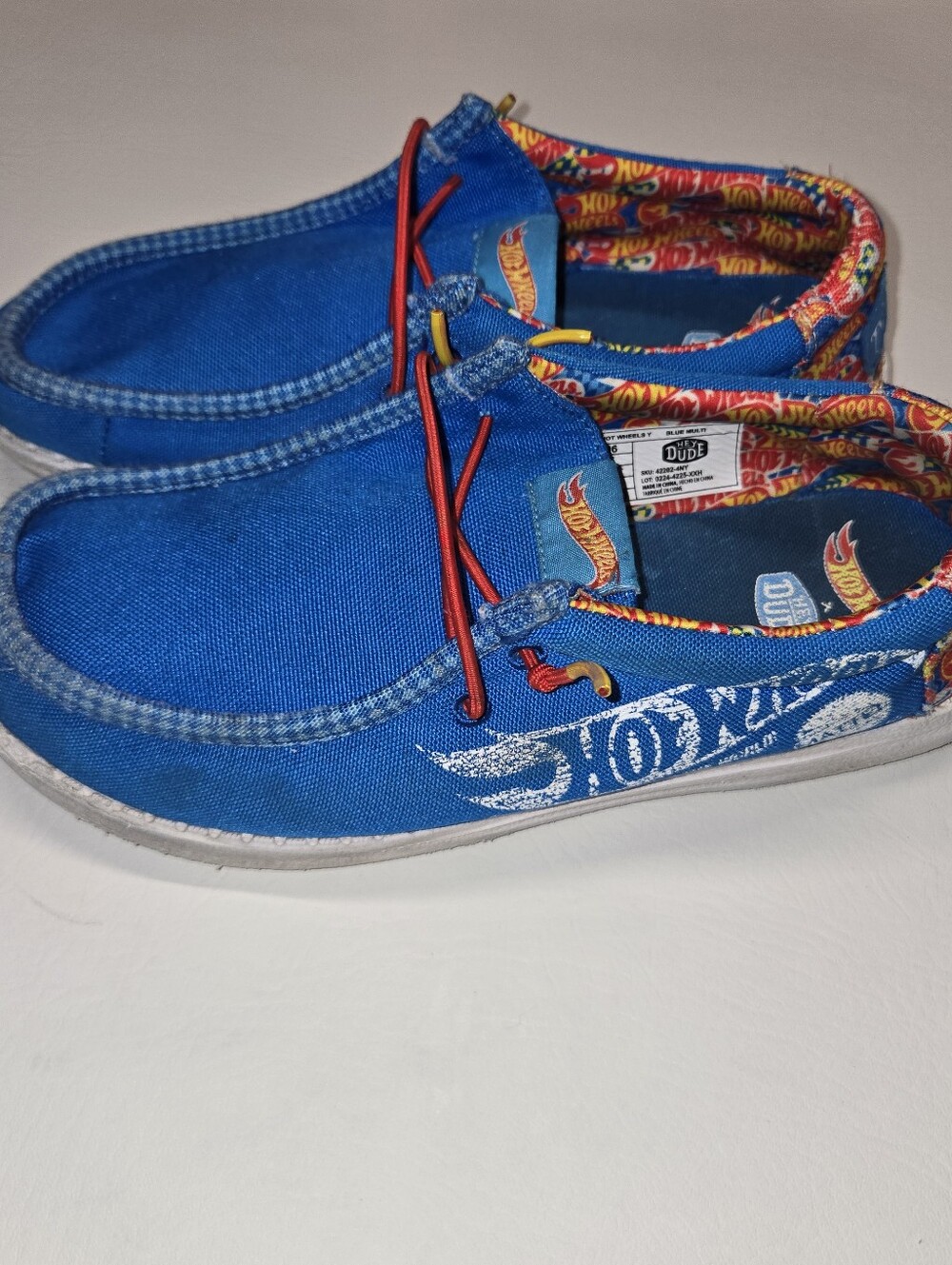 Hey Dude Wally Hot Wheels  Kids US J6 Blue Canvas Slip On Shoes - Picture 3 of 6